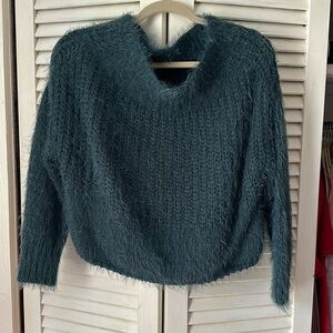 Blue Cropped Cowlneck M/L Sweater with 3/4 Sleeves